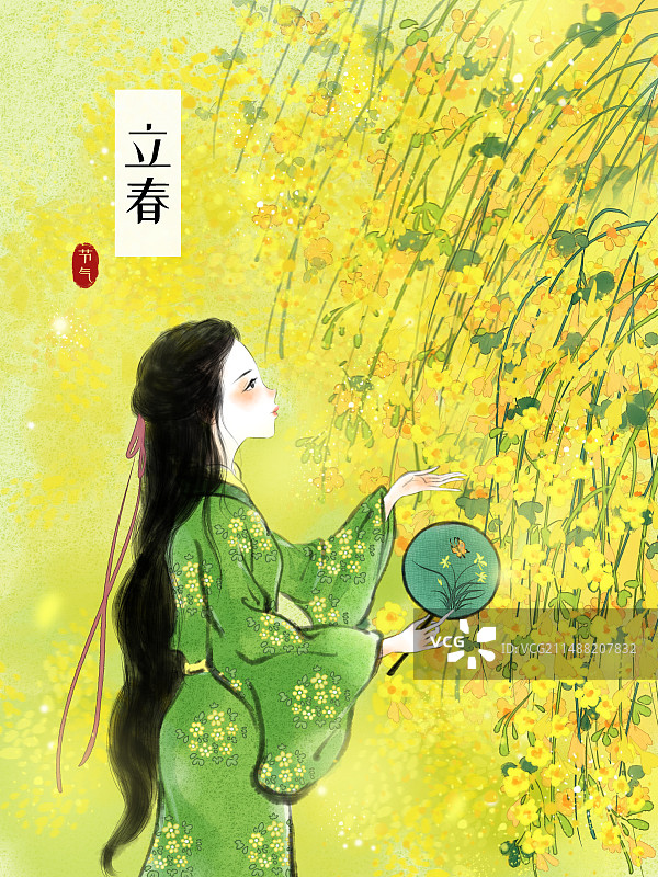二十四节气水墨风仕女系列图海报模板-如梦令1图片素材