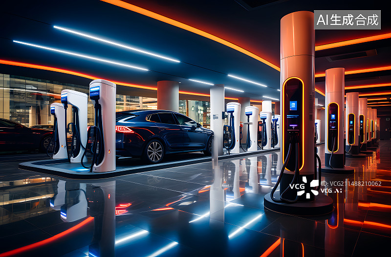 【AI数字艺术】新能源电动车充电桩图片素材