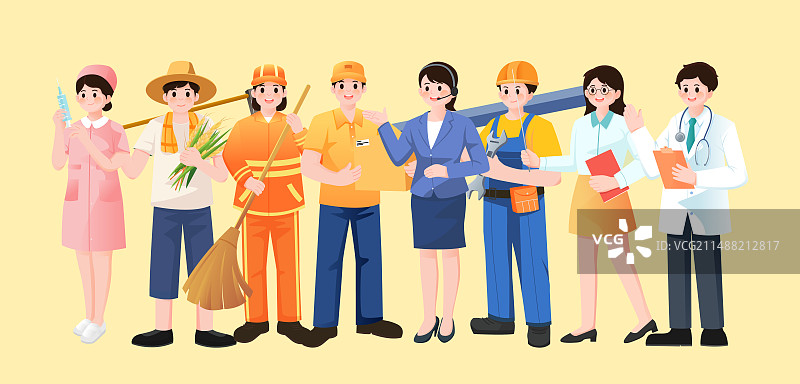 五一劳动节致敬劳动者人物矢量插画图片素材