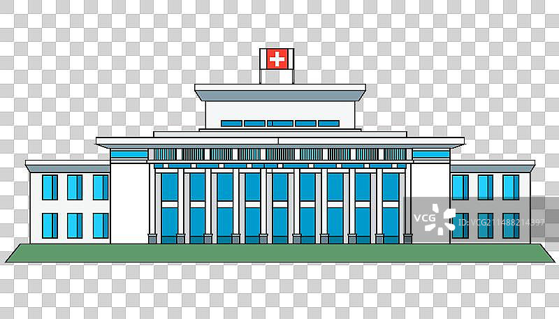 外观室外城市医院大楼建筑场景扁平风矢量插画元素图片素材