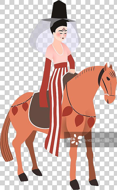 戴帷帽女骑马图片素材