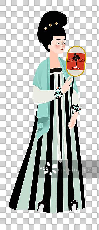 高髻持团扇侍女图片素材