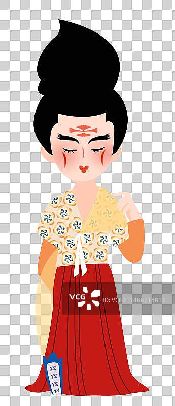 q版可爱红裙唐舞伎女子图片素材