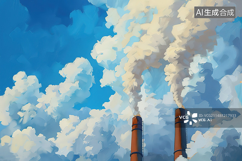 【AI数字艺术】烟囱冒出的浓烟环境污染主题插图图片素材