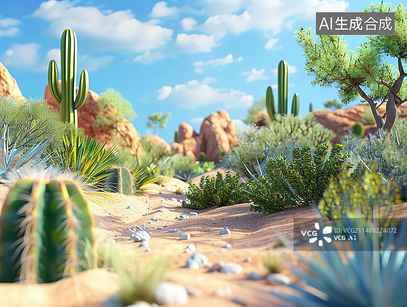 【AI数字艺术】陆地上生长的仙人掌特写镜头图片素材
