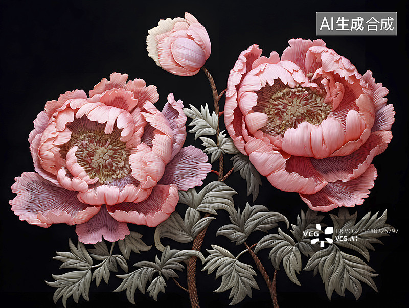 【AI数字艺术】苗绣牡丹图片素材