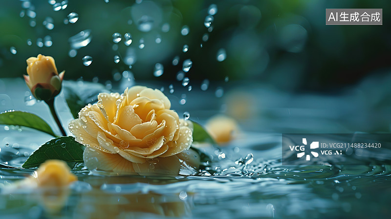 【AI数字艺术】湿玫瑰的特写镜头图片素材