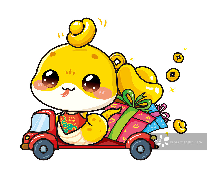 蛇年Q版可爱小蛇之新年红包满车礼物回家乡过新年啰图片素材