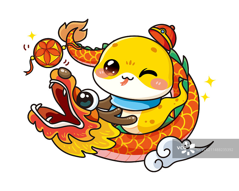 蛇年Q版可爱小蛇之祥龙戏珠迎新年图片素材