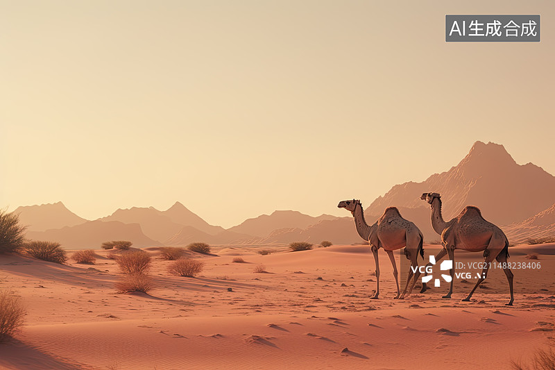 【AI数字艺术】沙漠上的驼队图片素材