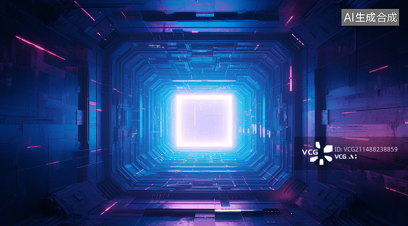【AI数字艺术】赛博朋克风隧道建模插画图片素材