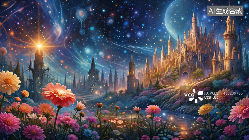 【AI数字艺术】奇幻的星球城堡梦境图片素材