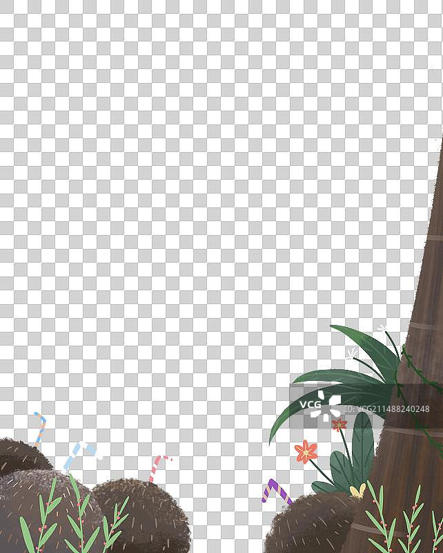 扁平插画早点椰树子海边前景图片素材