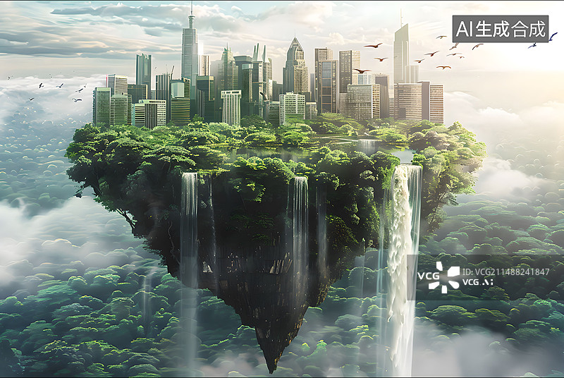 【AI数字艺术】悬浮的地球生态保护图片素材