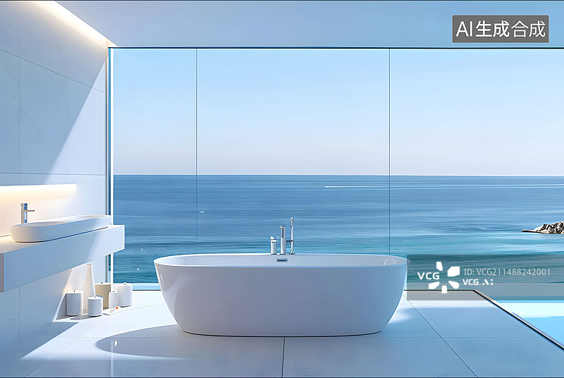 【AI数字艺术】海滨浴室图片素材