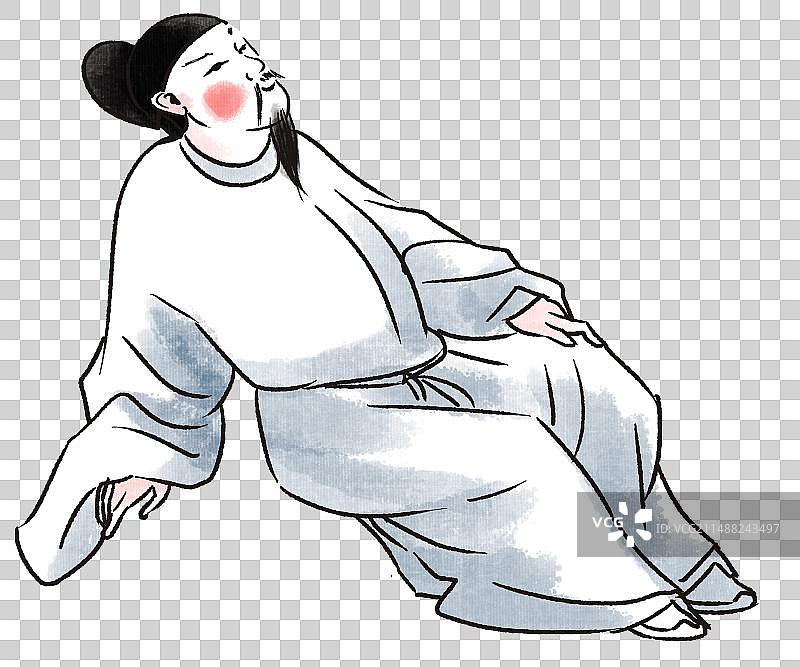 水墨风中国风新中式古风古典传统文化历史古人古装古代古时候坐姿休闲休息动作卡通元素人物插画图片素材