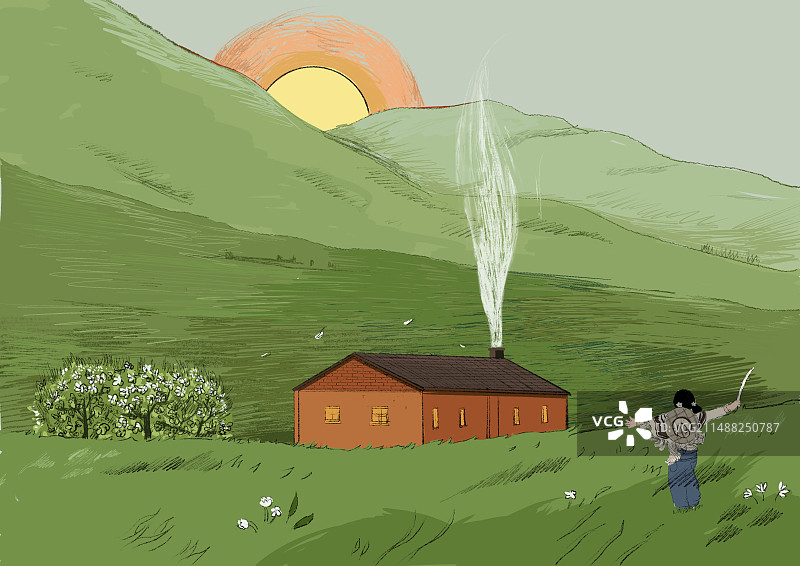 站在山上的人插画图片素材