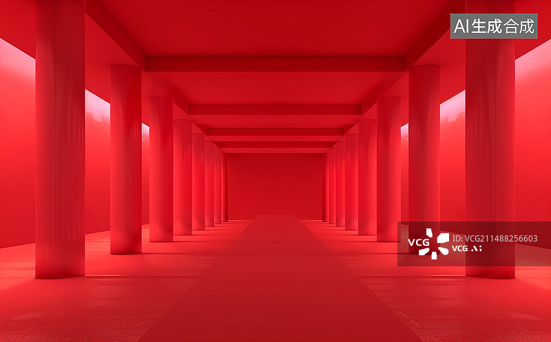 【AI数字艺术】红色的古老隧道 3D渲染图片素材