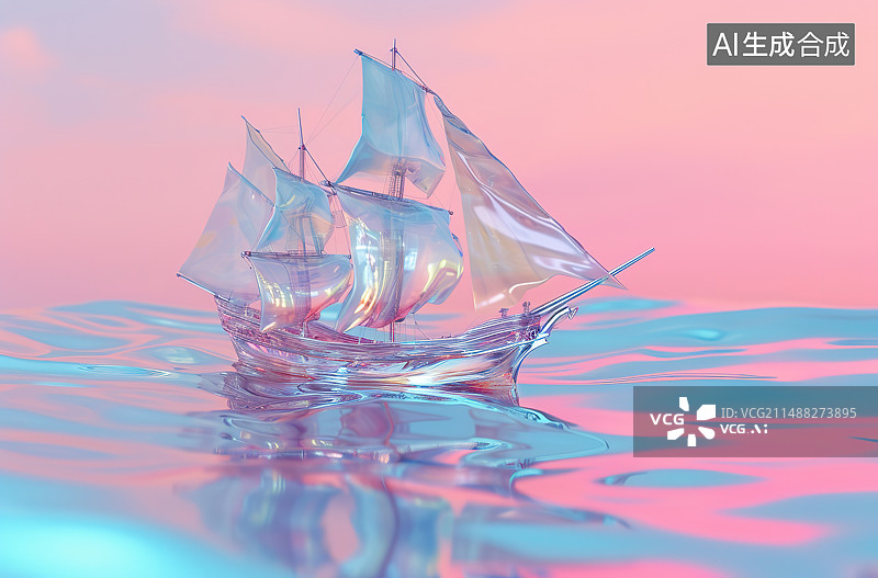 【AI数字艺术】橙色天空中的纸船的特写镜头图片素材