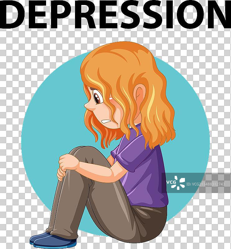 悲伤的女孩坐着哭泣图片素材