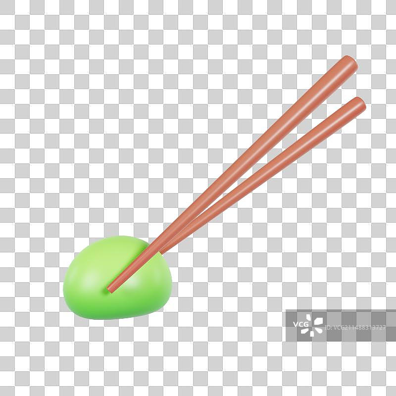 3D渲染的筷子夹起青团吃青团清明节元素图片素材