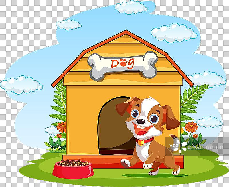 在狗屋里快乐奔跑的小狗图片素材