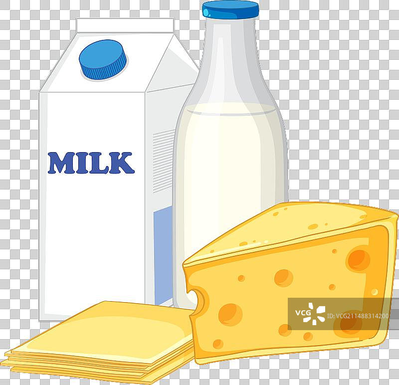 一组乳制品：奶酪、黄油和牛奶图片素材