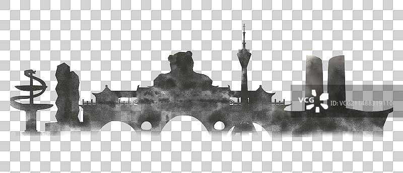 成都国风水墨诗意城市淡雅渐变黑白城市剪影图片素材