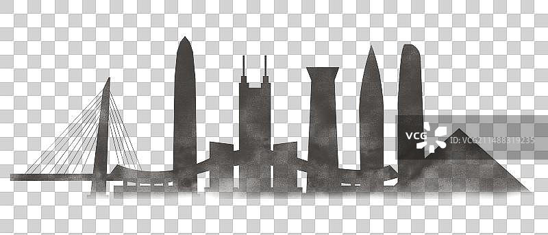 深圳国风水墨诗意城市淡雅渐变黑白城市剪影图片素材