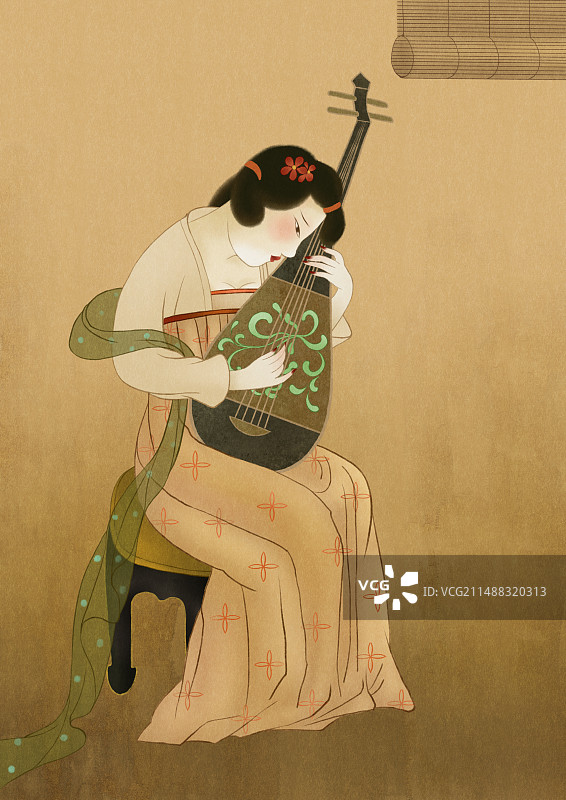 唐朝仕女弹琵琶图片素材