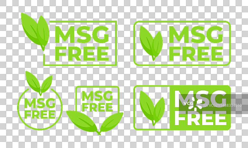 含“不含味精”字样和叶子的绿色标签合集图片素材