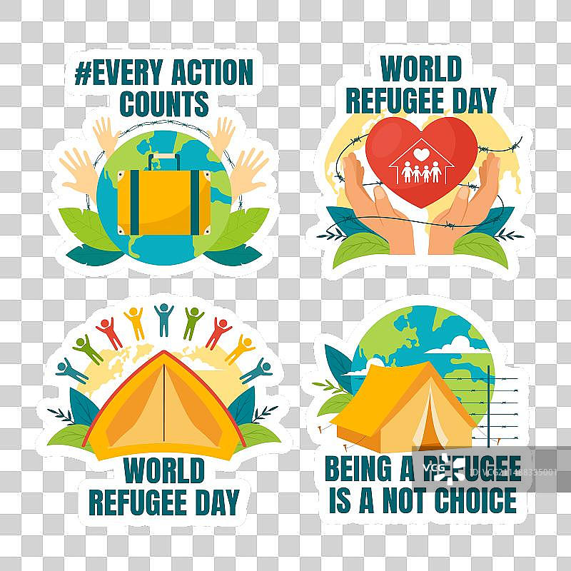 难民日标签扁平卡通手绘图片素材