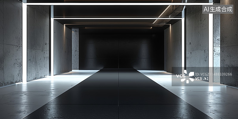 【AI数字艺术】深色科幻发光室内空间图片素材