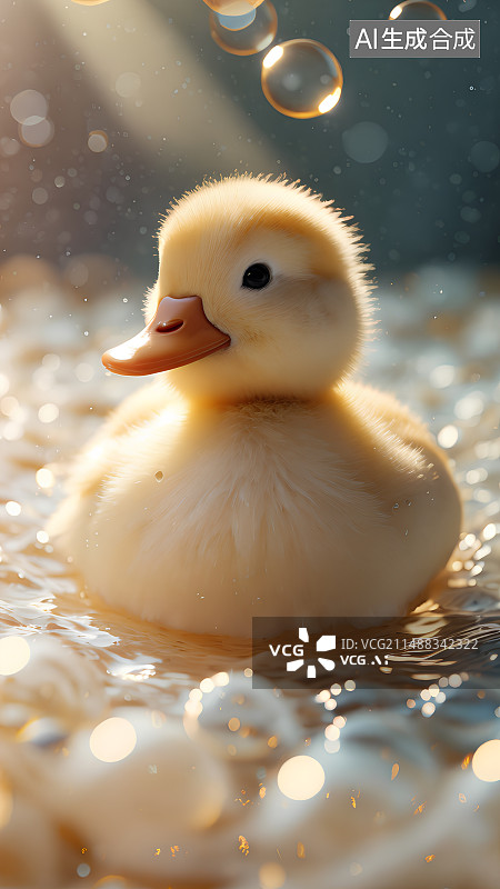 【AI数字艺术】一只洗澡的小鸭子，泡泡浴图片素材