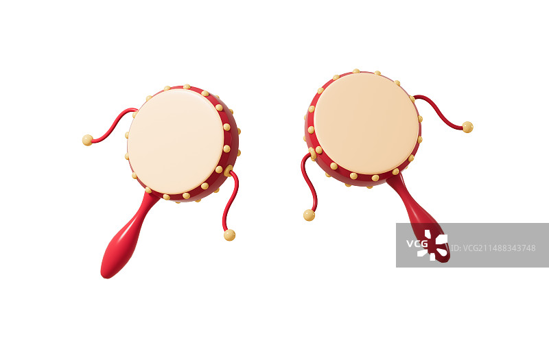 卡通拨浪鼓响铃儿童玩具3D渲染图片素材