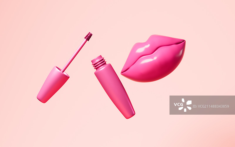 卡通睫毛膏和嘴唇模型3D渲染图片素材