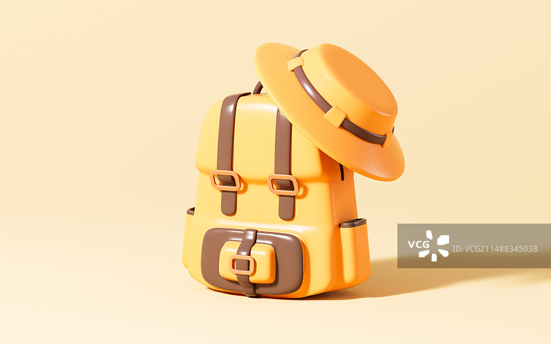 卡通背包和帽子3D渲染图片素材