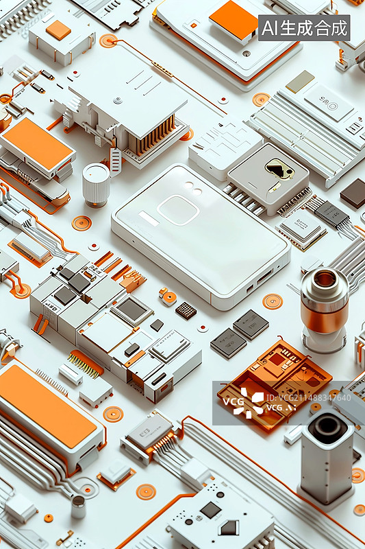 【AI数字艺术】手机芯片各种元件3d素材图片图片素材