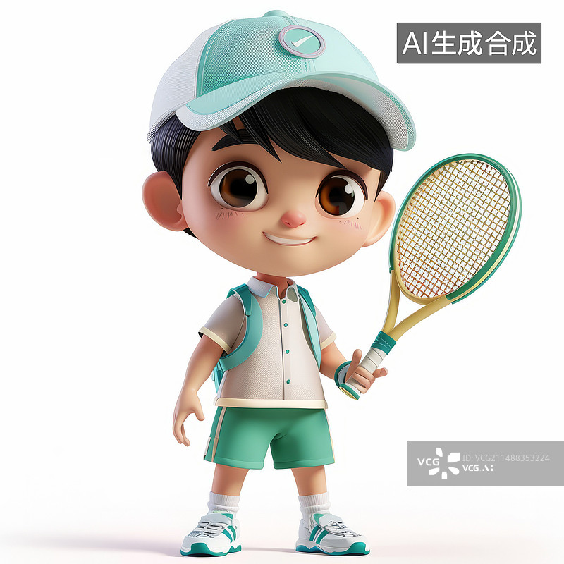 【AI数字艺术】白背景下打网球的少年图片素材