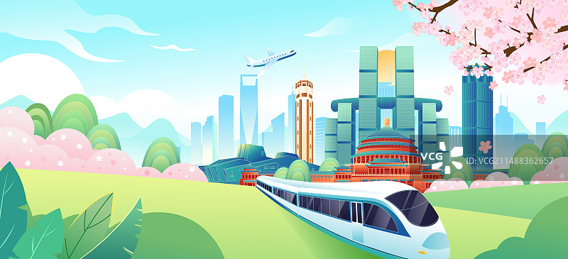 国风五一劳动节旅游出行重庆城市地标建筑矢量插画海报图片素材