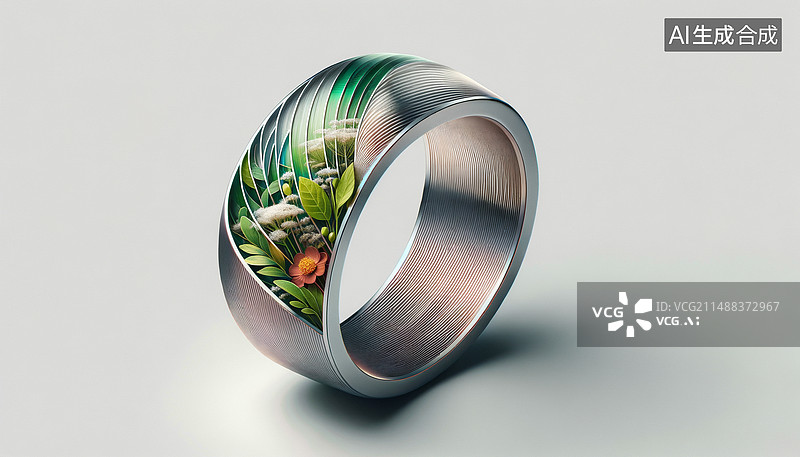 【AI数字艺术】抽象艺术金属花环，绿色背景，夏天 ，背景，花图片素材