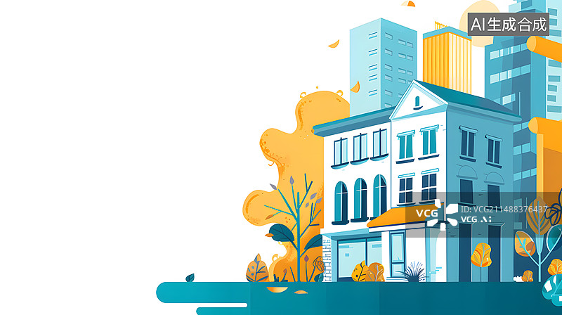【AI数字艺术】现代城市房地产金融行业背景插画图片素材