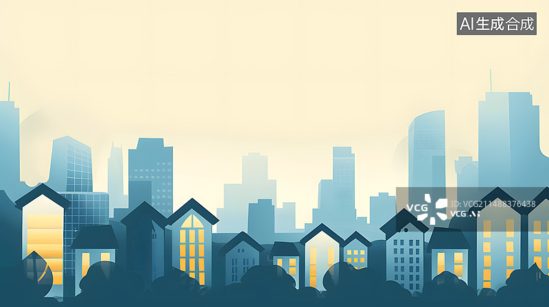 【AI数字艺术】现代城市房地产金融行业背景插画图片素材