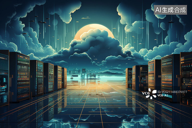 【AI数字艺术】云端的数据中心概念插画图片素材