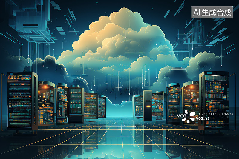 【AI数字艺术】云端的数据中心概念插画图片素材