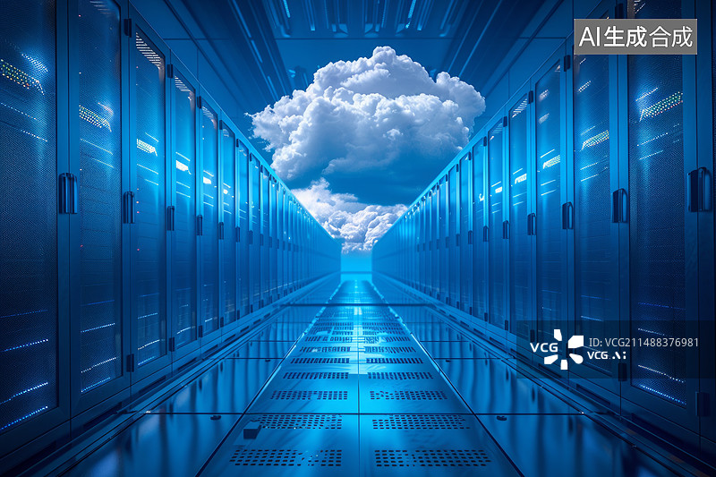 【AI数字艺术】云端的数据中心概念插画图片素材