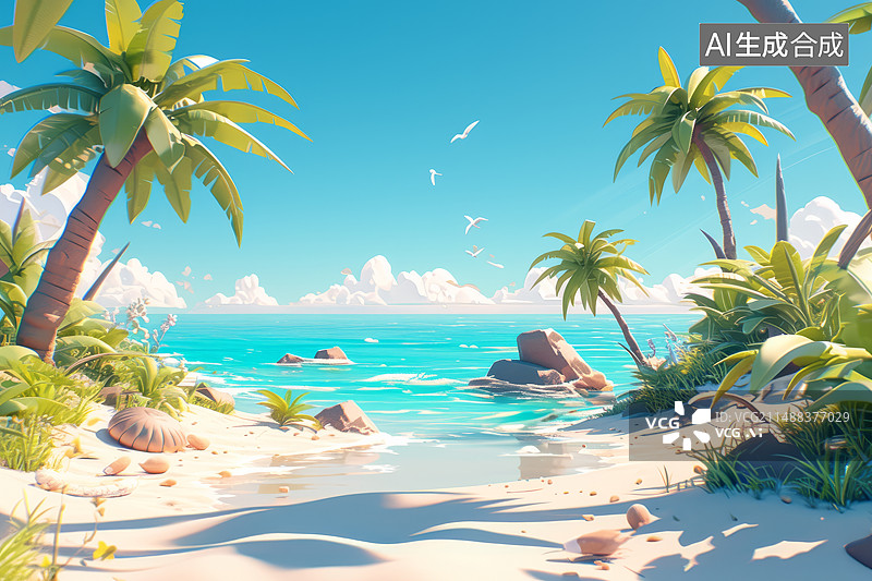 【AI数字艺术】海岛上的椰子树和蓝天图片素材