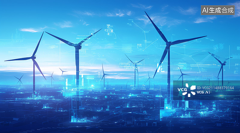 【AI数字艺术】风力发电科技数字插画图片素材