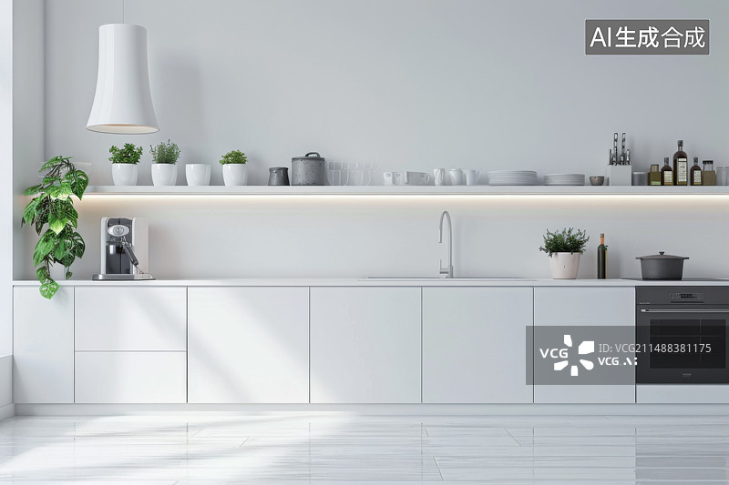 【AI数字艺术】白色现代厨房图片素材