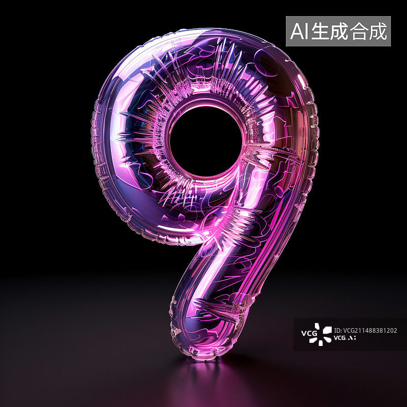 【AI数字艺术】3d渲染数字字体9，数字9的倒计时概念图片素材